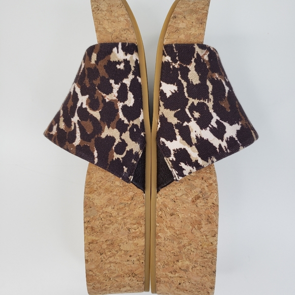 Veronica Beard Leopard Print Fabric Slides Cork-Leather Platform Sz. 7.5M - Picture 8 of 10